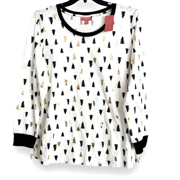 NWT Christmas Long Sleeve Scoop Neck Tee w/Black & Metallic Gold Trees Size XXL - Picture 2 of 5